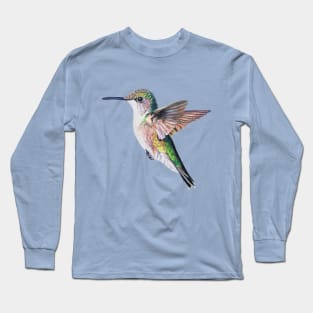 Female Ruby Throated Hummingbird drawing (no background) Long Sleeve T-Shirt